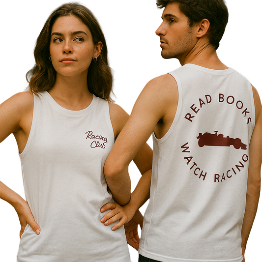 Read Book Watch F1 Tank Top | Inspired Vintage Formula 1 Motorsports Graphic Tee for Racing Fans, F1 Team Apparel