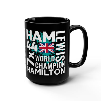 Hamilton 44 15oz Black Mug 2023 Formula Mug F1 Gift United Kingdom Flag Coffee Mug