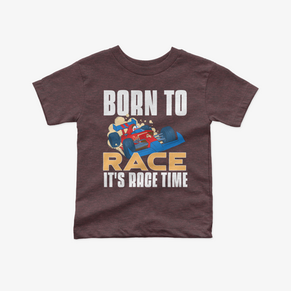 Brown Born To Race Toddler Short Sleeve T-Shirt It Is Race Time Kids Shirt Youth Formula Race Shirt F1 Baby Shower Gift Unisex Crewneck Tee