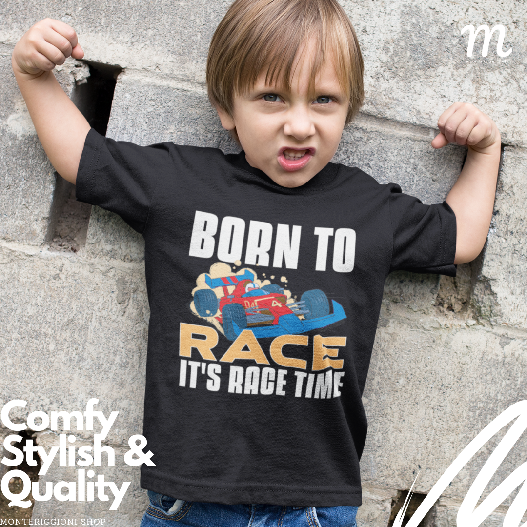 Black Born To Race Toddler Short Sleeve T-Shirt It Is Race Time Kids Shirt Youth Formula Race Shirt F1 Baby Shower Gift Unisex Crewneck Tee