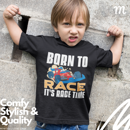 Black Born To Race Toddler Short Sleeve T-Shirt It Is Race Time Kids Shirt Youth Formula Race Shirt F1 Baby Shower Gift Unisex Crewneck Tee