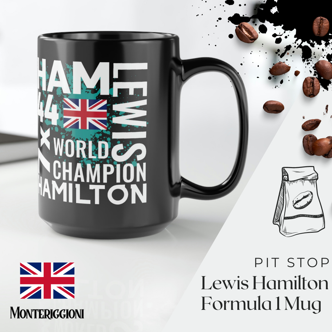 Hamilton 44 15oz Black Mug 2023 Formula Mug F1 Gift United Kingdom Flag Coffee Mug