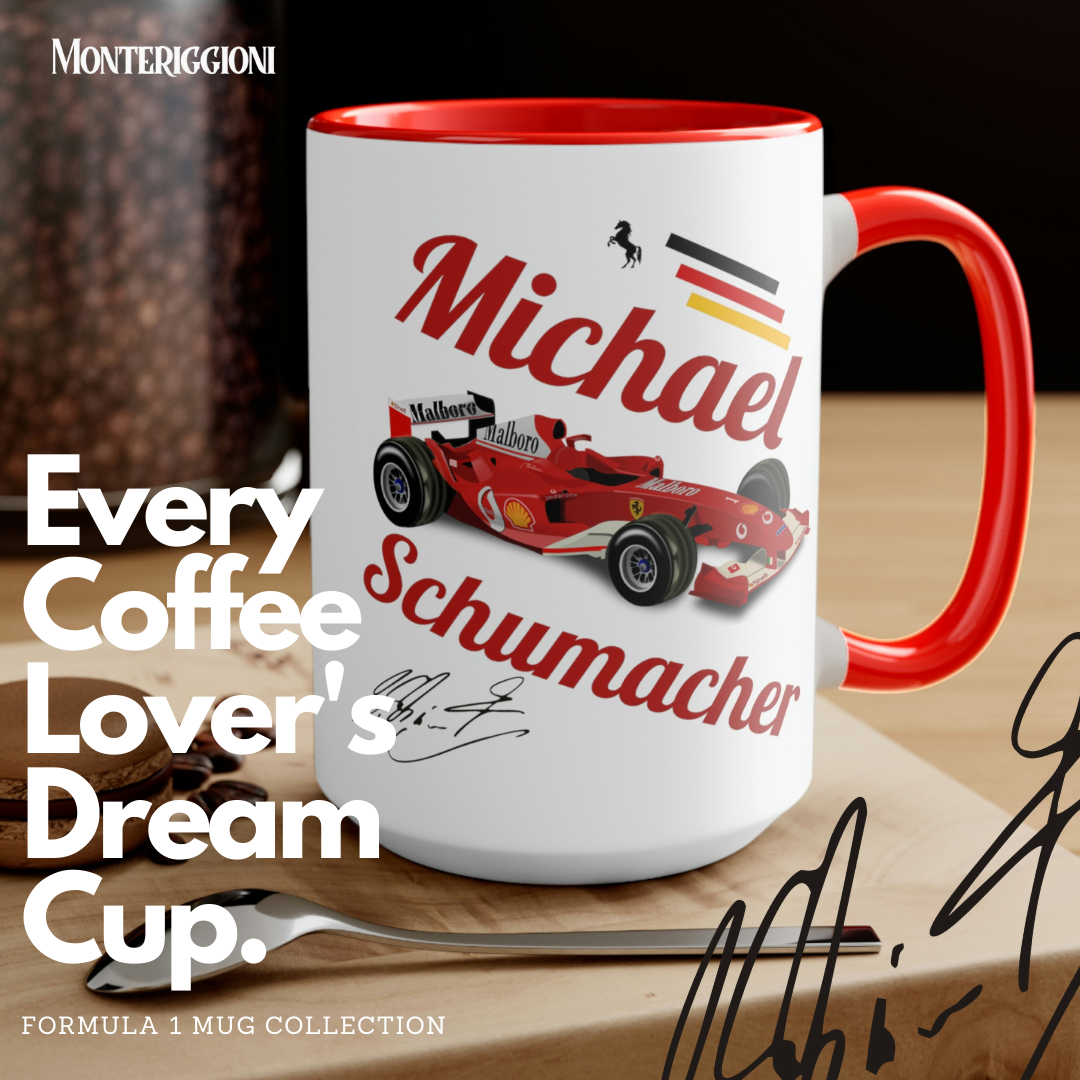 Schumacher Formula Race Mug  F1 Gifts F1 Driver Michael Mug White-Red 15oz Ceramic Two-Tone Coffee Mugs Car Cuppa