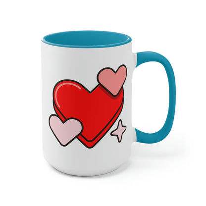 Heart Love Two Tone 15oz Mug, Valentine's Day Mug, Couples Romantic Mug, Cute Mug For Girlfriend, Love Mug For Wife, Heart Mug For Husband