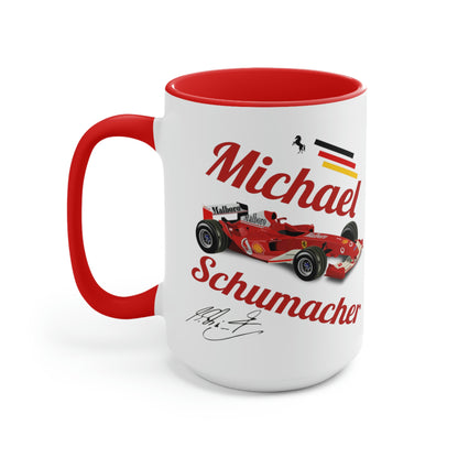 Schumacher Formula Race Mug  F1 Gifts F1 Driver Michael Mug White-Red 15oz Ceramic Two-Tone Coffee Mugs Car Cuppa