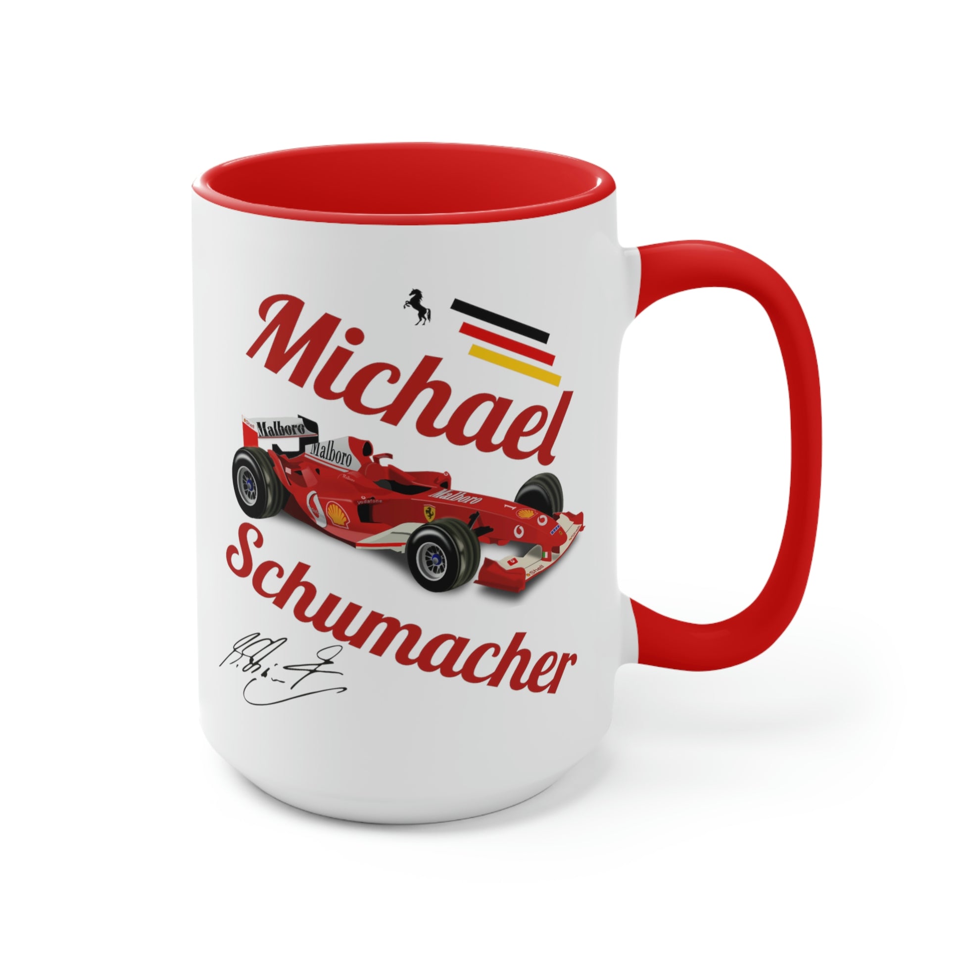 Schumacher Formula Race Mug  F1 Gifts F1 Driver Michael Mug White-Red 15oz Ceramic Two-Tone Coffee Mugs Car Cuppa